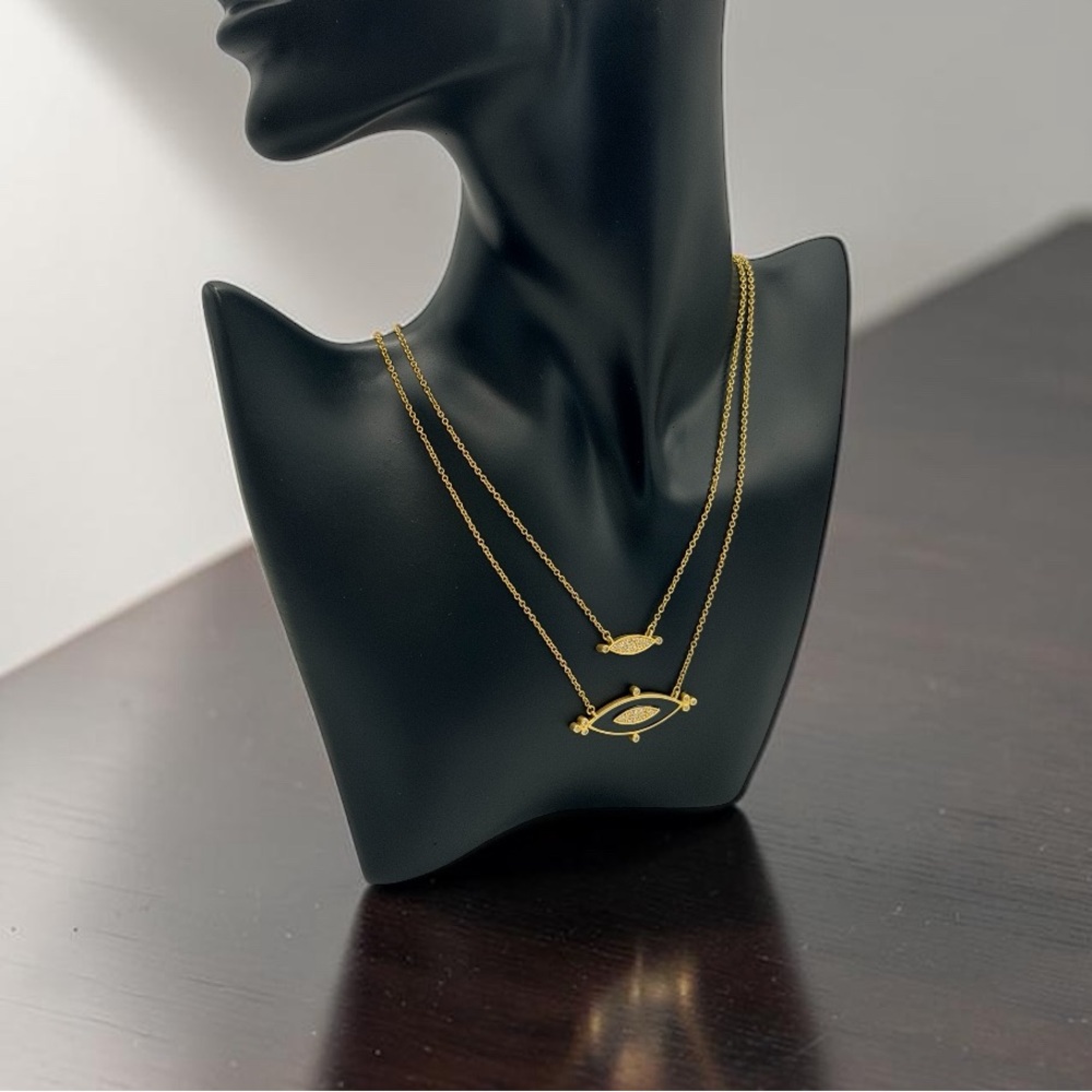 Freida Rothman FR Layered Gold Tone Black Enamel Pave Crystal Necklace 18-20”